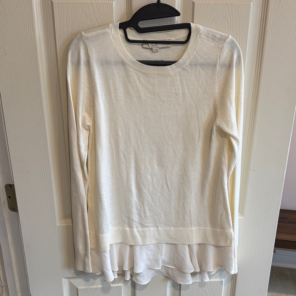 LOFT Cream Long Sleeve Layered Top